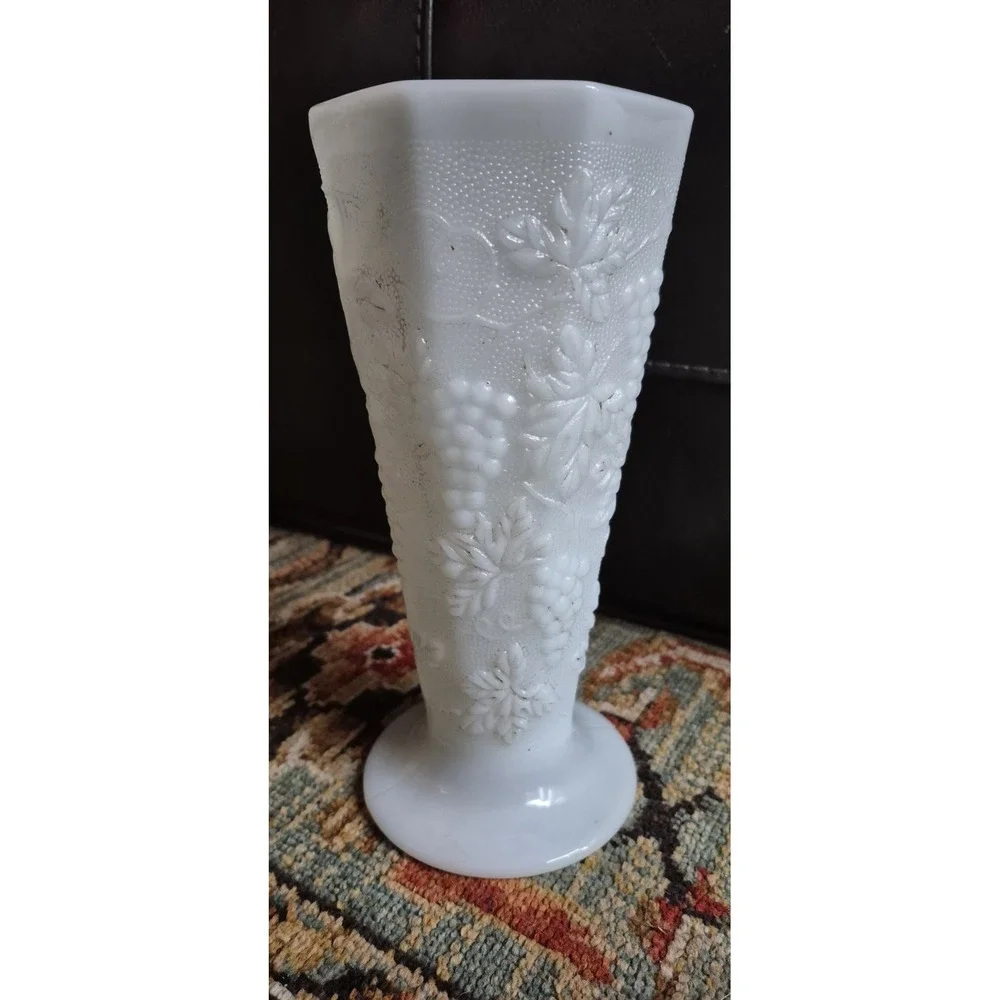 Vintage Milk Glass Grape Vase Pedestal White